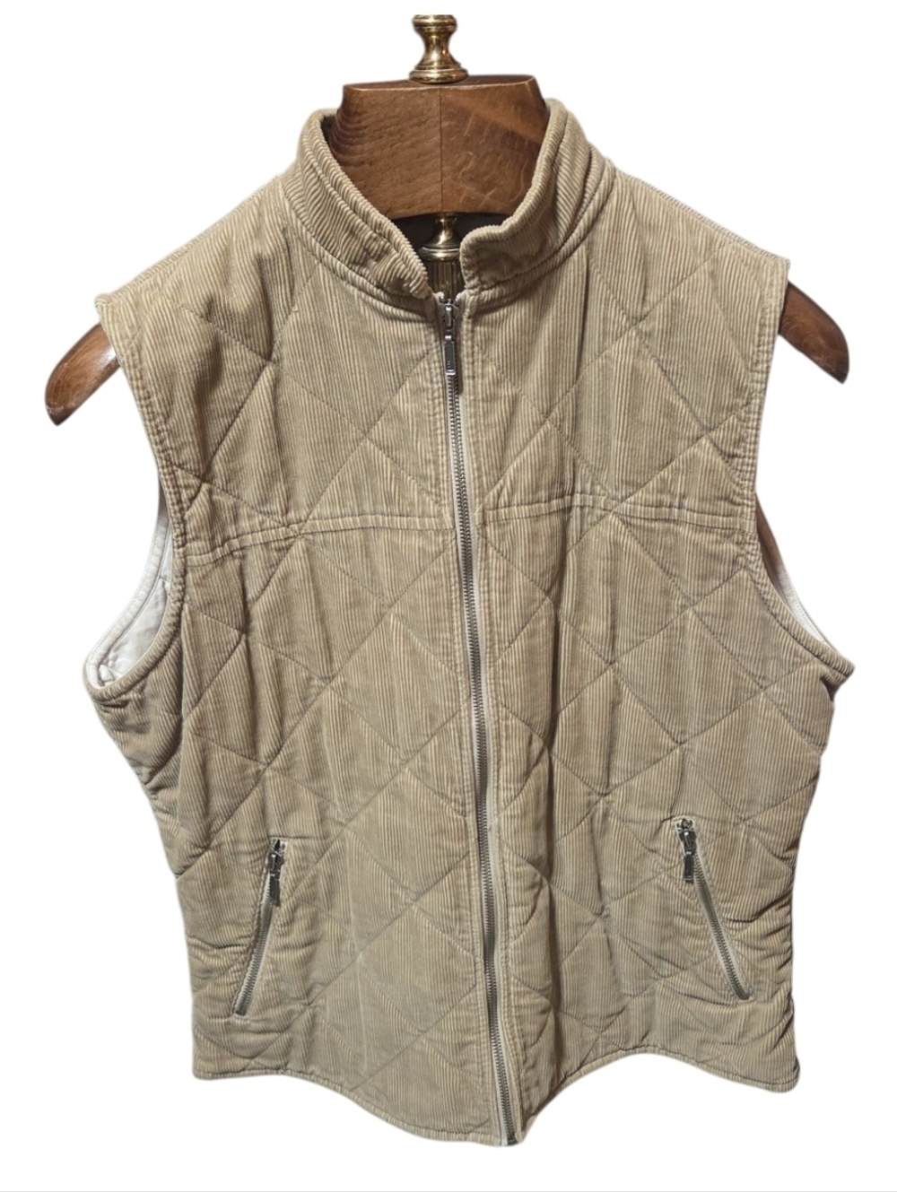 Vintage Eddie Bauer Corduroy Zip Cotton Tan Vest Size Large Tall